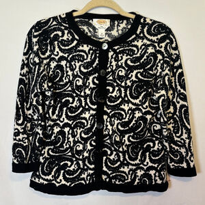 Talbots Petites Sweater Medium P 100% Merino Wool Lightweight Paisley Cardigan